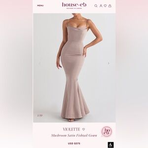 House of CB Mushroom Satin Cowl Fishtail Gown